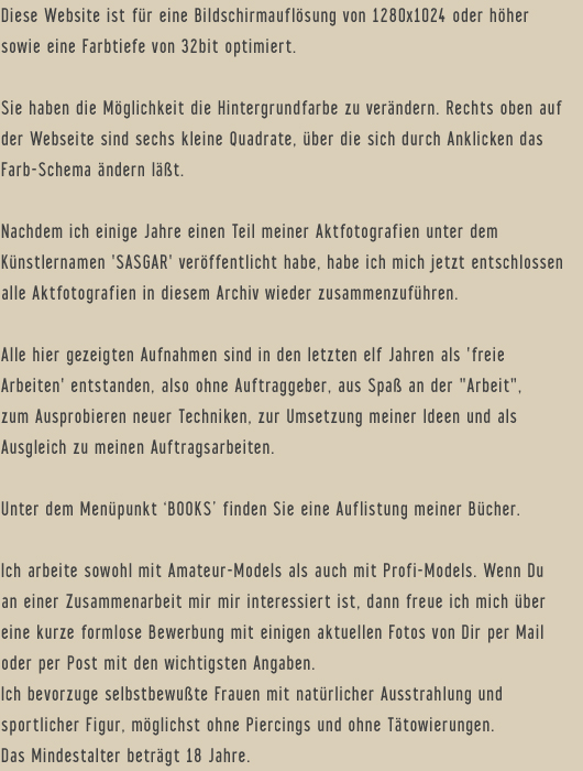 Informationen zu Aktfotos, Aktmodels und Arbeitsweise von Christian Feist