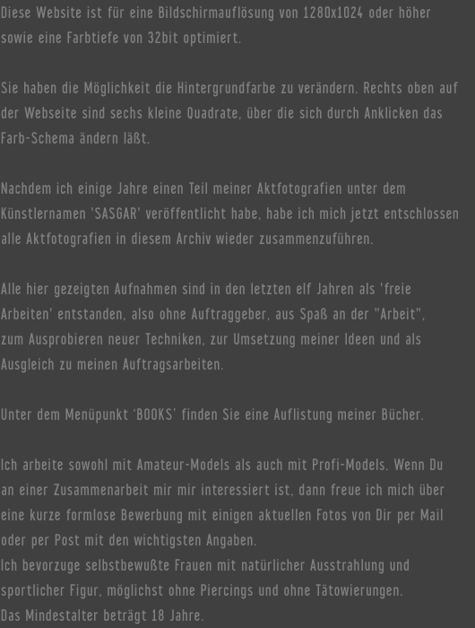Informationen zu Aktfotos, Aktmodels und Arbeitsweise von Christian Feist