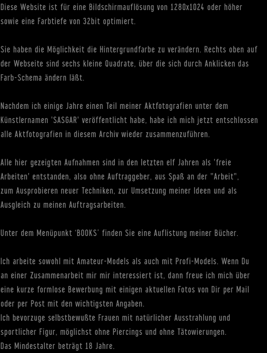 Informationen zu Aktfotos, Aktmodels und Arbeitsweise von Christian Feist