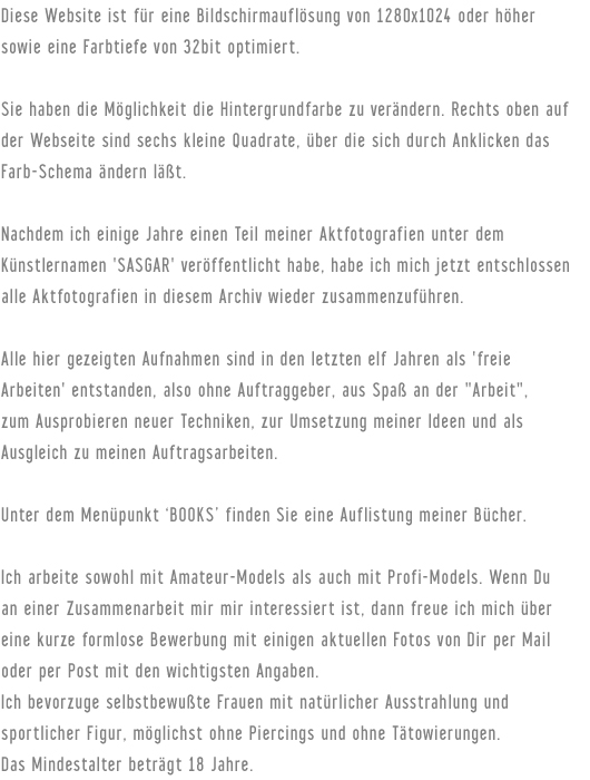 Informationen zu Aktfotos, Aktmodels und Arbeitsweise von Christian Feist